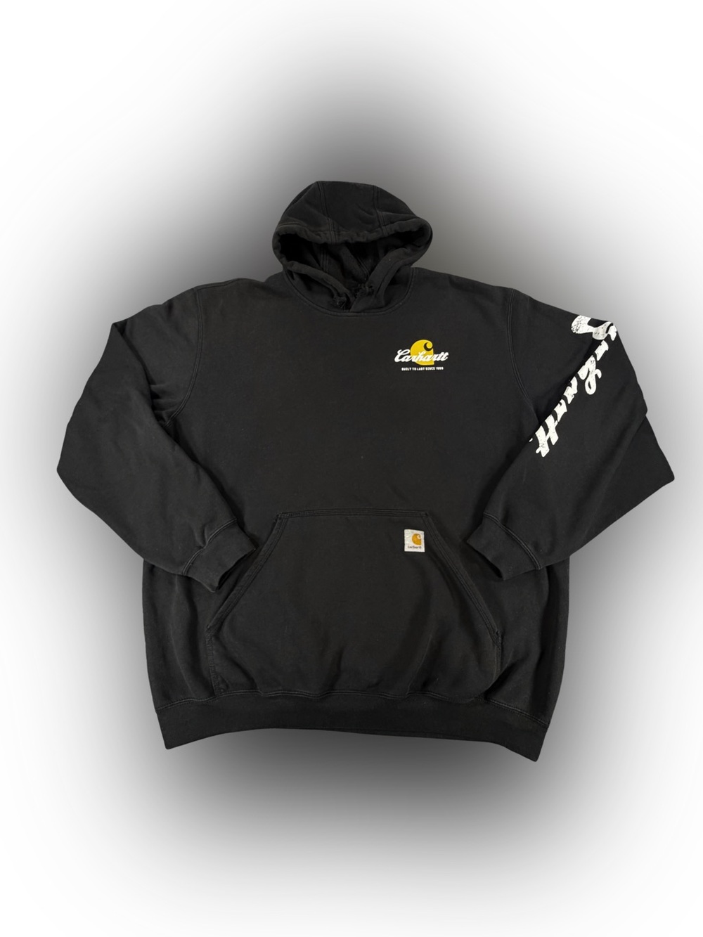 Men’s Carhartt Black Logo Hooded Sweatshirt Pullover Hoodie Loose Fit Size XL